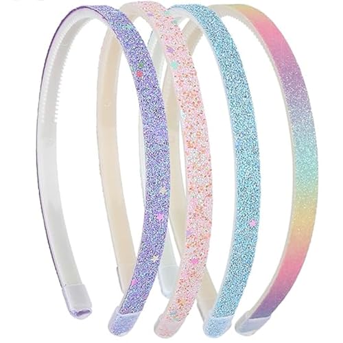 Visxcnu 4 Stück Glitzer-Haarband Buntes Haar-Accessoire Kunststoff Glitzernd Niedlich Rutschfest Dick Glitzernd Konfetti Regenbogen-Haarbänder mit Zähnen für Kleine Mädchen von Visxcnu