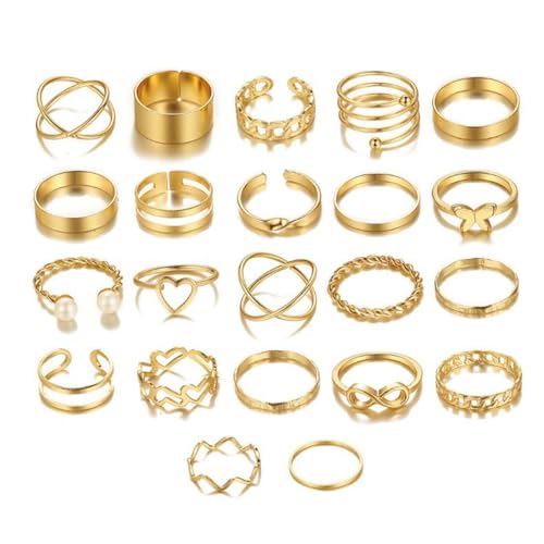 Visxcnu Angst Spinning Ringe für Damen, 925 Silber Damenringe, Offener Ringe Fidget Spinner Ringe, Zirkonia Zappelringe, Verstellbare Stapelbare für Stress Abbauen（Gold） von Visxcnu