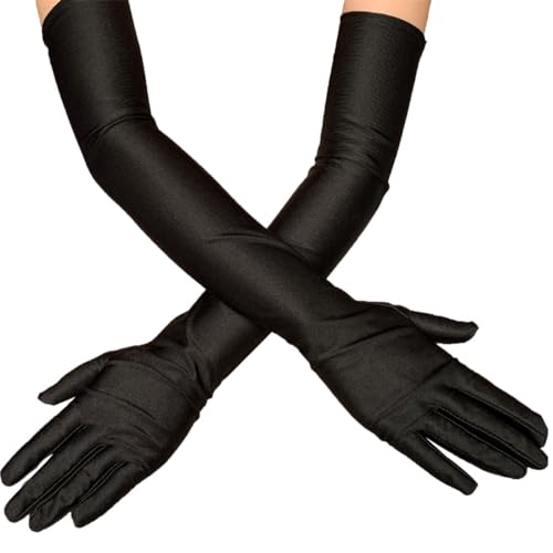 Visxcnu Damen Satinhandschuhe, Schwarz, Größe M, Elastisch, Hochzeit, Party, Braut, Opernhandschuhe, 1920er Stil, Erwachsene Frauen von Visxcnu