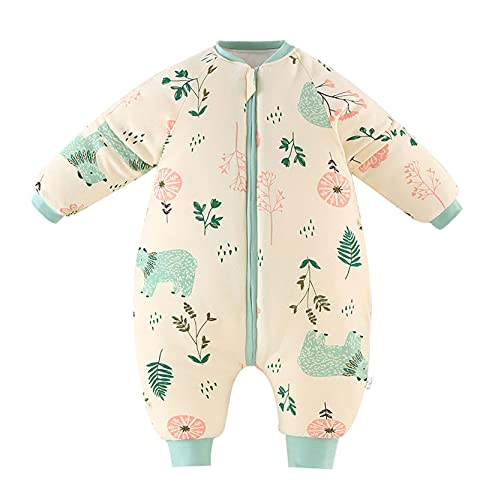 Visyaa Baby Schlafsack Strampler Overall Unisex Baumwolle Abnehmbare Ärmel Schlafstrampler Kleinkind Reißverschluss Beine Weich Warmer Schlafanzug von Visyaa