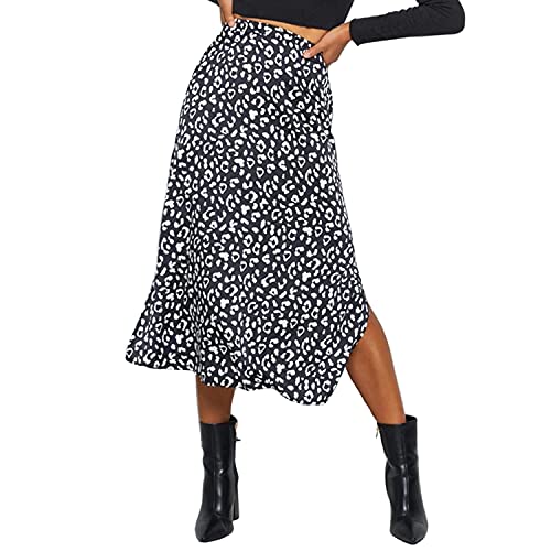 Visyaa Damen Hohe Taille Chiffonrock A Linie Split Langer Rock Leopard Midi Rock Sommer Sexy Wickelrock für Freizeit Urlaub Reise mit verstecktem Reißverschluss von Visyaa