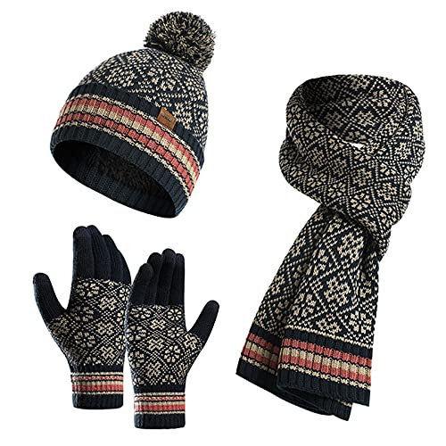 Visyaa Damen Mütze Schal Handschuh Sets Strickmütze Schal Winter Set Warm Gestrickte Beanie Wollmütze mit Fleece Innenfutter von Visyaa