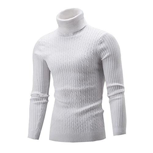 Visyaa Rollkragenpullover Männer Klassischer Pullover Warmer Slim Fit Strickpullover Pulli mit Rollkragen Weiß M von Visyaa