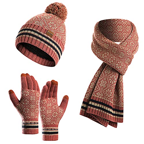 Visyaa Schal Mütze Handschuh Set Damen 3PCS Strickschal Wintermütze Handschuhe Gestrickt Set für Freizeit Outdoor Skifahren Draußen von Visyaa