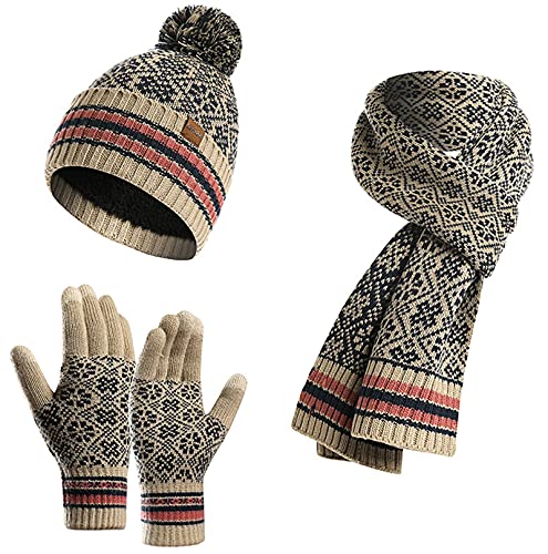 Visyaa Strickmütze Damen Winter Mütze Schal Handschuh Set Beanie Gestrickt Mütze Set Geschenk Winterzubehör von Visyaa