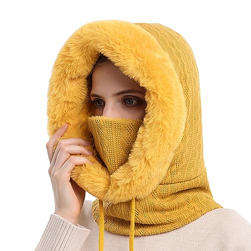 Visyaa Winter Sturmhaube Balaclava Damen 3 in 1 Strickmütze Fleecefutter Warm Skimütze mit Schal Schlupfmütze Dicke Radfahren Mütze Schal Gesichtsmaske für Radfahren Laufen von Visyaa