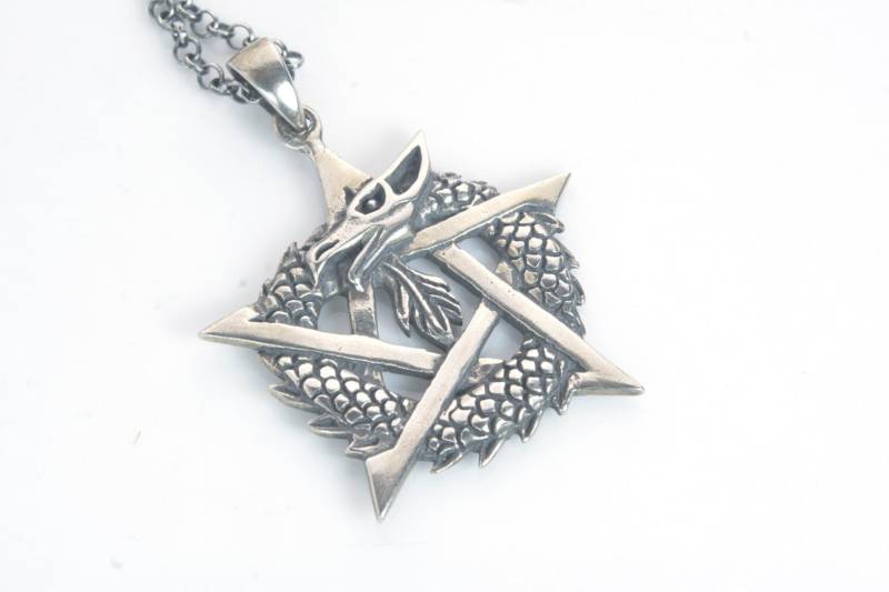 Adlerkopf Und Drachen Körper Anhänger Halskette, Sterling Silber Stern Schmuck, Kette Halskette 925 von VitaGems