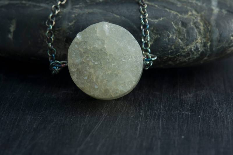 Druzy Rauchquarz Anhänger Halskette - Collier Smokey Quarz Stein Halskette-Natürliche Geode Edelstein von VitaGems
