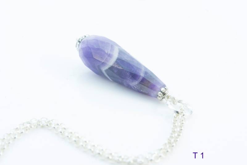 Einfarbenthun Amethyst Tränenblech - Gebänderte Amthyst Lange Träne Schmuck Stein Anhänger Halskette Sterling Silber Kette von VitaGems