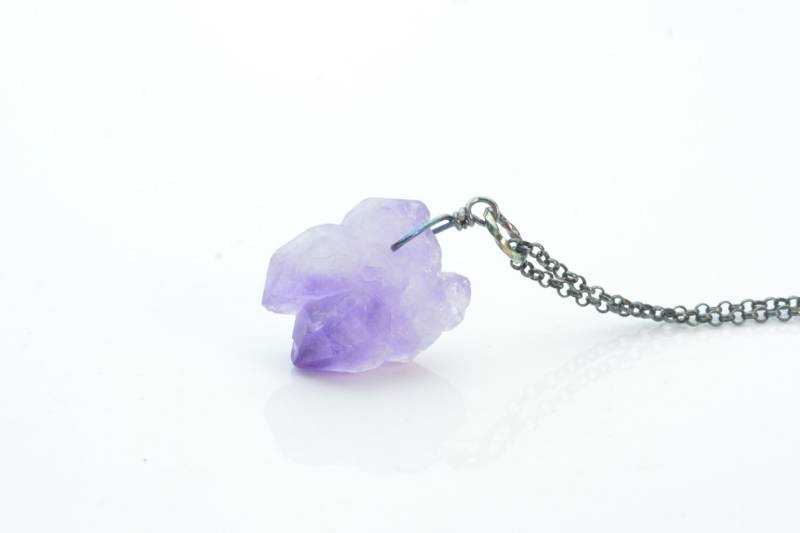 Grobe Amethyst Halskette - Punkte Doppelt Geode Schmuck Violet Amtheyst Handgefertigte Anhänger Sterling Silber Kette Edelstein von VitaGems