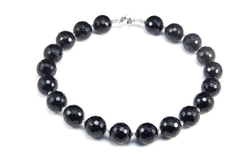 Onyx Perlen Kette - Stein Schmuck Silber Und von VitaGems