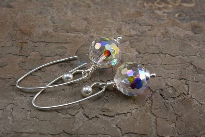 Regenbogen Swarovski Kristall Ohrringe - Runde Glitzernde Sterling Silber Regenbogen Swarovski Kristall Ohrringe - Runde Glitzernde Sterling Silber von VitaGems