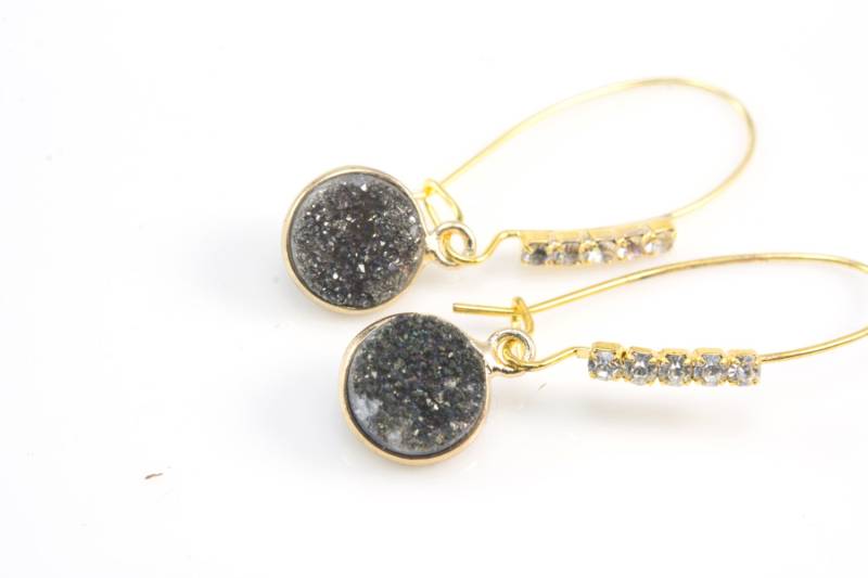 Schwarz Kristall Quarz Edelstein Ohrringe - Lünette Set Gold-Ton-Kupfer-Schmuck Handgemachte Druzy Stein Schmuck Schwarz Kristall Quarz Edelstein Ohrringe - Lünette Set Gold-Ton-Kupfer-Schmuck Handgemachte Druzy Stein Schmuck von VitaGems