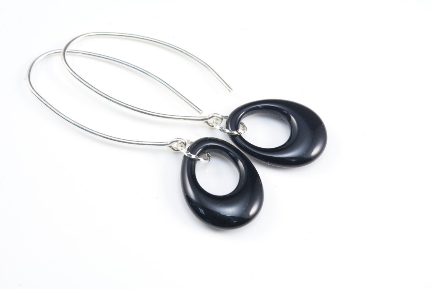 Schwarze Onyx Ohrringe - Tropfen Silber Silber von VitaGems