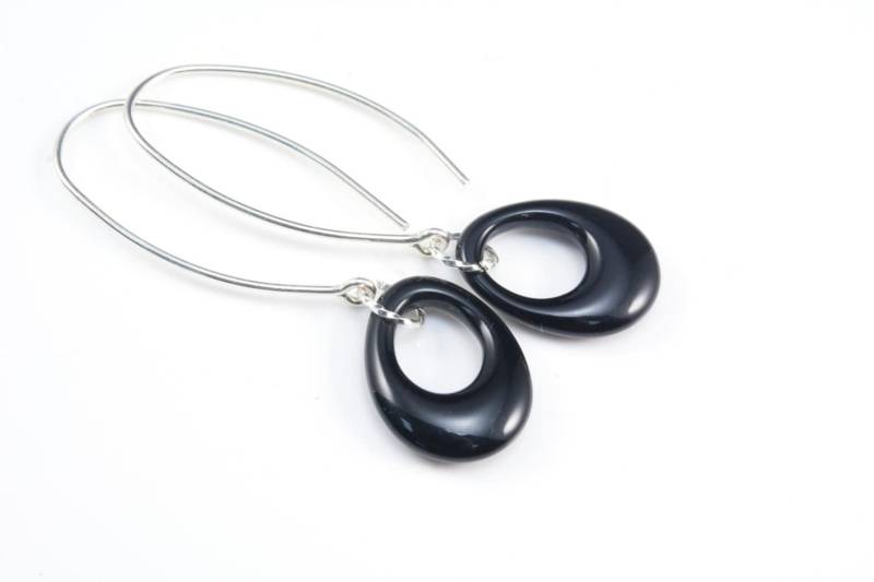 Schwarze Onyx Ohrringe - Tropfen Silber Silber von VitaGems
