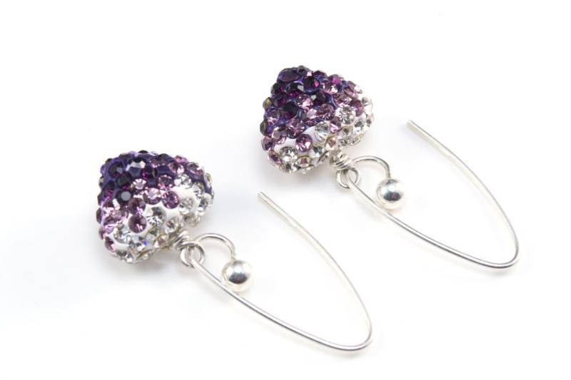 Strass Herz Ohrringe - Lila Und Weiß Kristall Schmuck Sterling Silber Funkeln Handgefertigte Strass Herz Ohrringe - Lila Und Weiß Kristall Schmuck Sterling Silber Funkeln Handgefertigte von VitaGems