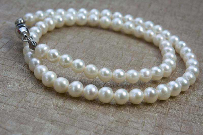 Süßwasserperlen Kette - Süßwasserzuchtperlen Schmuck Schlichte Perlenkette Süßwasserperlen Kette - Süßwasserzuchtperlen Schmuck Schlichte Perlenkette von VitaGems