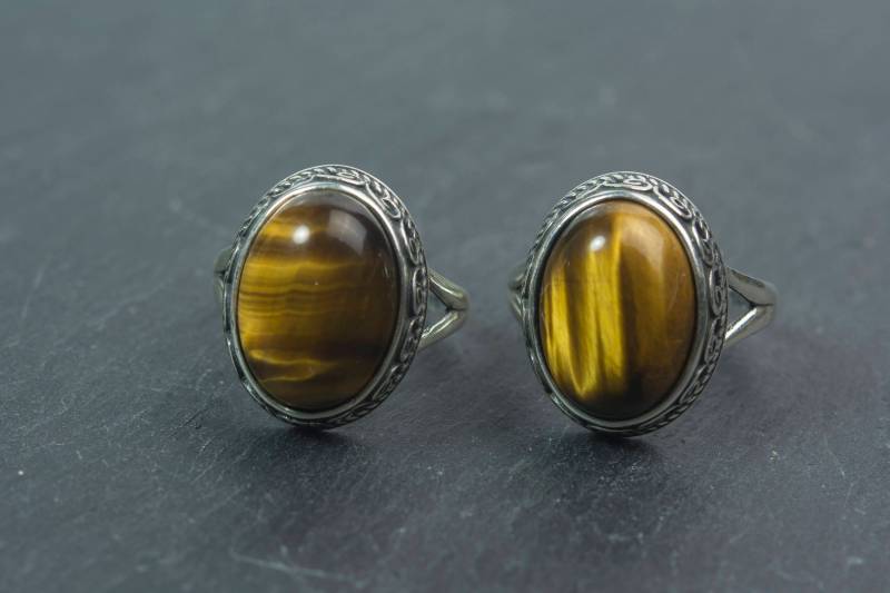 Tigerauge Ring, Gold Brauner Edelstein Sterling Silber Statement Unisex Schmuck Ring Tigerauge Ring, Gold Brauner Edelstein Sterling Silber Statement Unisex Schmuck Ring von VitaGems