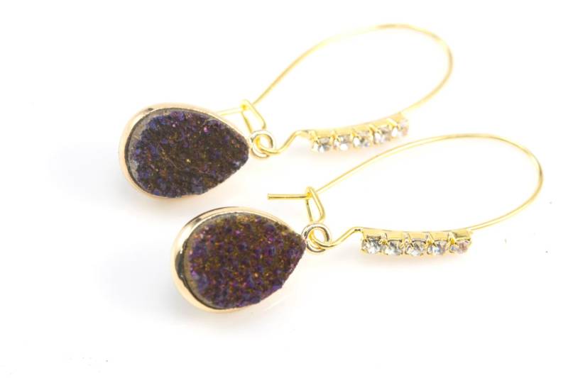 Volck Druzy Ohrringe Quarz - Dangle Tränenblech Konkaver Edelstein Gold Ton Kupfer Volck Druzy Ohrringe Quarz - Dangle Tränenblech Konkaver Edelstein Gold Ton Kupfer von VitaGems