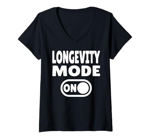 Damen Longevity Mode ON - lebensfroh und alt T-Shirt mit V-Ausschnitt Damen Longevity Mode ON - lebensfroh und alt T-Shirt mit V-Ausschnitt von Vital Vibes Apparel