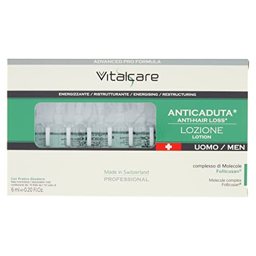Vitalcare | Swiss Anti-Fall-Behandlung für Herren, energetisierend, mit Follicusan Molekül-Komplex, 10 Ampullen gegen Haare und Herren, 6 ml, mit praktischer Dosierer von Vitalcare