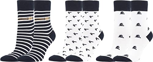 Vitasox 11987 Strümpfe und Socken aus Baumwolle für Damen Damensocken, Motiv Marine Zeichen, Anker, Steuerrad, 3 Paar, Farbe weiss, Größe 39-42 von Vitasox