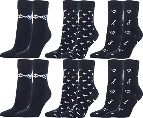 Vitasox 11987 Strümpfe und Socken aus Baumwolle für Damen Damensocken, Motiv Marine Zeichen, Anker, Steuerrad, 6 Paar, Farbe marine, Größe 35-38 von Vitasox