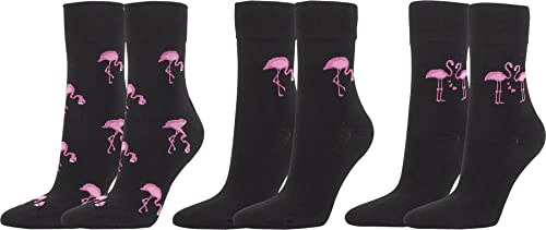 Vitasox 11988 Strümpfe und Socken aus Baumwolle für Damen Damensocken, Design Motiv Flamingo Gerti, 3 Paar, Farbe schwarz, Größe 39-42 von Vitasox