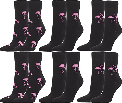 Vitasox 11988 Strümpfe und Socken aus Baumwolle für Damen Damensocken, Design Motiv Flamingo Gerti, 6 Paar, Farbe schwarz, Größe 35-38 von Vitasox