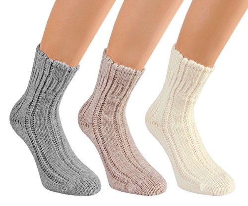 Vitasox 14432 Damen Socken Wolle Bettsocken Damensocken Kuschelsocken Wollsocken einfarbig weicher Rand 3 Paar natur wollweiß silber 39/42 von Vitasox