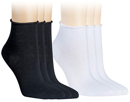 Vitasox 15264/65 Damen Socken Kurzsocken Rollrand einfarbig Schwarz & Weiß 6 Paar 39/42 von Vitasox