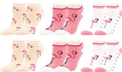 Vitasox Kurze Komfort Baumwoll Sneaker Socken für Damen in verschiedenen Designs, Pinker Flamingo Tier Print, Vogel Motiv, Streifen, Bunte Sommer Sneakersocken ohne Naht, 6 Paar, 39-42 von Vitasox