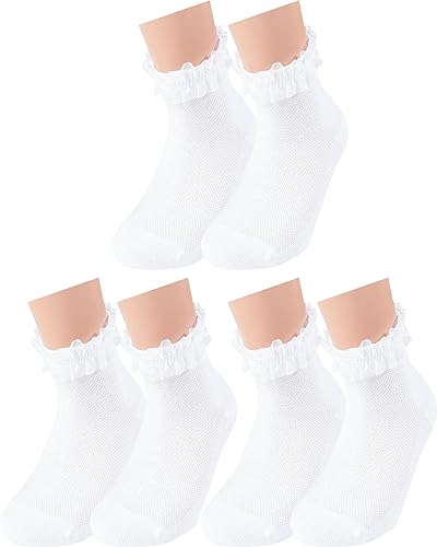 Vitasox 21094 Mädchen Kinder Socken Rüschen Rüschensocken Kindersocken Baumwolle ohne Naht weiß 3er Pack 23/26 von Vitasox