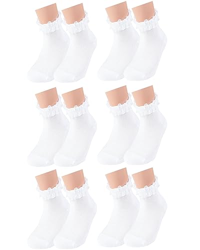 Vitasox 21094 Mädchen Kinder Socken Rüschen Rüschensocken Kindersocken Baumwolle ohne Naht weiß 6er Pack 23/26 von Vitasox