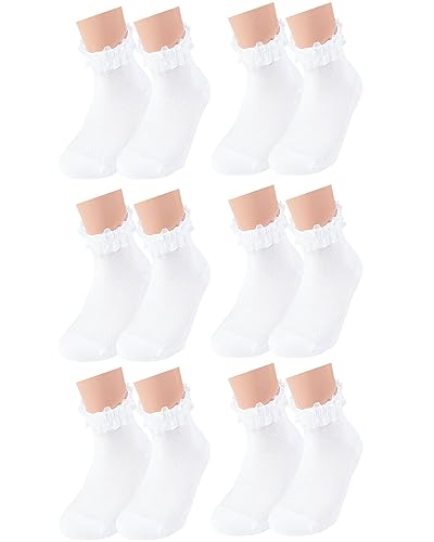 Vitasox 21094 Mädchen Kinder Socken Rüschen Rüschensocken Kindersocken Baumwolle ohne Naht weiß 6er Pack 27/30 von Vitasox