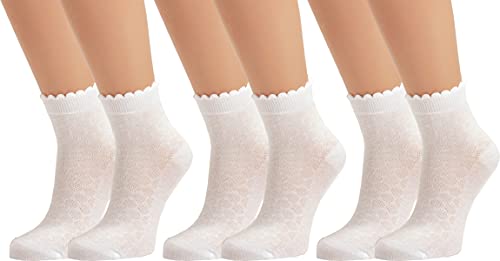 Vitasox Mädchen Kinder Socken Kindersocken Baumwollsocken Mädchensocken Filetsöckchen weiß einfarbig Wellen-Abschlußrand ohne Naht 21095, 3er, 6er Pack, 3 Paar, 27/30 von Vitasox