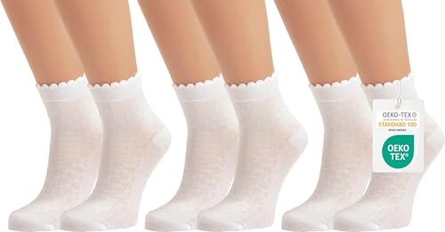 Vitasox Mädchen Kindersocken 3 Paar Weiß 31-34 – einfarbige Baumwollsocken mit Wellen-Abschlussrand, nahtfrei & ohne drückende Nähte – bequeme Filetsöckchen für Kinder, 21095 von Vitasox