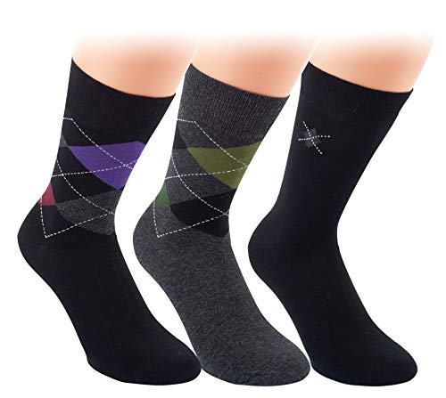 Vitasox 32118 Herren Socken Herrensocken Karo ohne Naht ohne Gummi Schwarz Anthrazit 6 Paar 43/46 von Vitasox