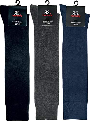 Vitasox 33009 Herren Kniestrümpfe Baumwollkniestrümpfe Baumwolle mit Komfortbund einfarbig ohne Naht 6er Pack schwarz anthrazit marine 39/42 von Vitasox