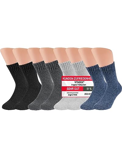 Vitasox 33352 Herren Socken Wolle Angora Wollsocken Angorasocken Wintersocken einfarbig mit Innenfrottee schwarz jeans grau anthrazit 4 Paar 39/42 von Vitasox