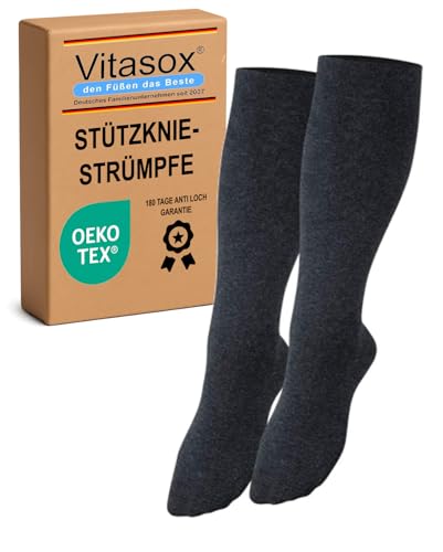 Vitasox Stützstrümpfe für Damen & Herren, 1 Paar anthrazit 39/42, Stützkniestrümpfe aus Baumwolle, Kompression sstrümpfe für Reise & Büro, Thrombose Socken gegen geschwollene Beine, 44458 von Vitasox