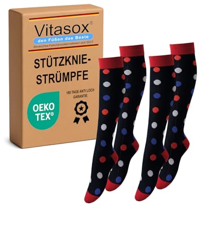 Vitasox 44482 Damen & Herren Stützkniestrümpfe Reisekniestrümpfe mit Kompression Stützstrümpfe 2 Paar schwarz gepunktet 35/38 von Vitasox