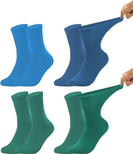 Vitasox 54101 Damen Gesundheitssocken extra weiter Bund ohne Gummi, Venenfreundliche Socken mit breitem Schaft verhindern Einschneiden & Drücken, 4 Paar blau, grün 39/42 von Vitasox