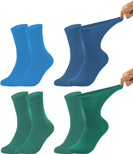 Vitasox 54101 Damen Gesundheitssocken extra weiter Bund ohne Gummi, Venenfreundliche Socken mit breitem Schaft verhindern Einschneiden & Drücken, 4 Paar blau, grün 43/46 von Vitasox