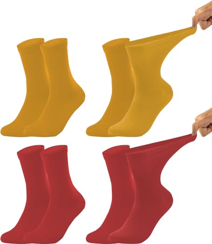 Vitasox 54101 Damen Gesundheitssocken extra weiter Bund ohne Gummi, Venenfreundliche Socken mit breitem Schaft verhindern Einschneiden & Drücken, 4 Paar rot, gelb 39/42 von Vitasox