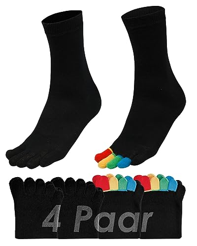 Vitasox 55510-16 Damen Herren Zehensocken Baumwolle mit getrickter Ferse bunte Zehen einfarbig schwarz ohne Naht 4er Pack 42/46 von Vitasox