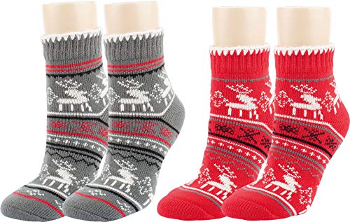 Vitasox Damen Kuschelsocken, warme Füße an kalten Tagen, Thermo-Socken mit Weihnachts Muster und Stoppersohle, für Herbst und Winter 14483 (71110), 1 Paar, anthrazit, rot, 39-42 von Vitasox