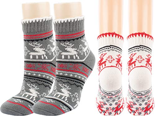Vitasox Damen Kuschelsocken, warme Füße an kalten Tagen, Thermo-Socken mit Weihnachts Muster und Stoppersohle, für Herbst und Winter 14483 (71110), 1 Paar, anthrazit, wollweiß, 39-42 von Vitasox
