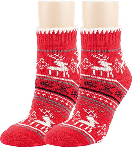 Vitasox Damen Kuschelsocken, warme Füße an kalten Tagen, Thermo-Socken mit Weihnachts Muster und Stoppersohle, für Herbst und Winter 14483 (71110), 1 Paar, rot, 39-42 von Vitasox