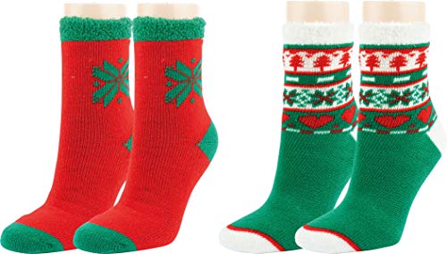 Vitasox Damen Thermo-Socken, festliche Kuschelsocken für Advent & Weihnachten, warme kuschelige Socken im Winter für zu Hause oder unterm Christbaum, 2 Paar, grün/rot, 39-42 … von Vitasox